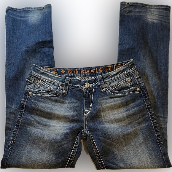 Rock Revival Denim - Rock Revival Leah Easy Boot Jeans Sz:29 Flap Pocket Western Cowgirl